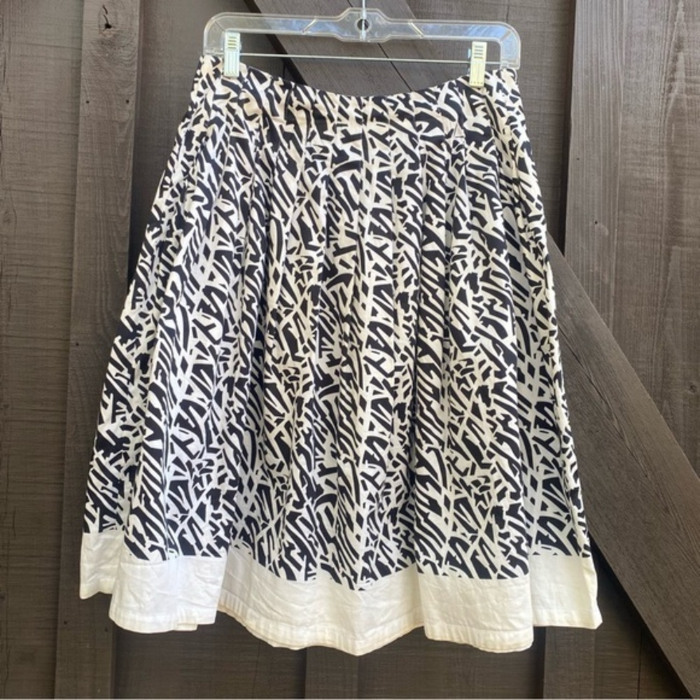 Peck & Peck Womens Black/Off White Abstract‎ A-Line Pleated Skirt SZ 6 Side Zip